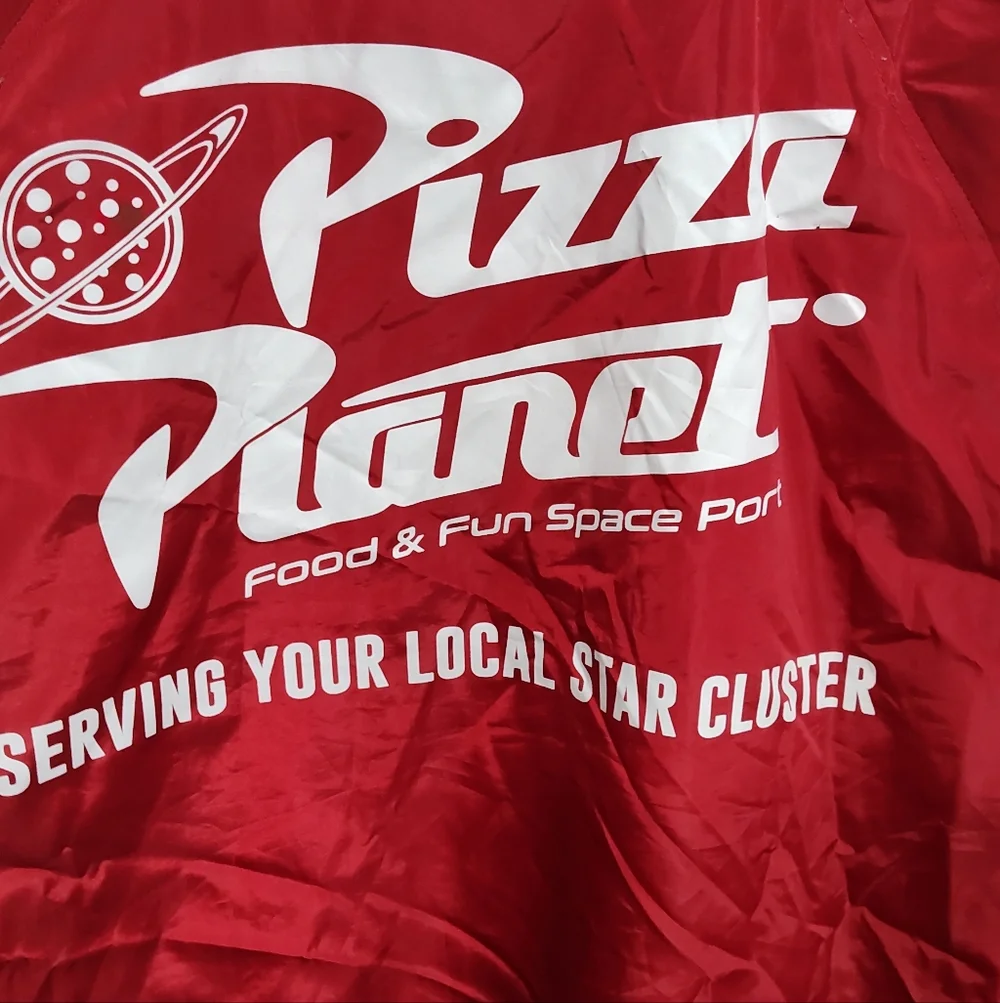 DISNEY PIXAR Pizza Planet Men's XL Jacket, Snap Front, Red, TOY STORY